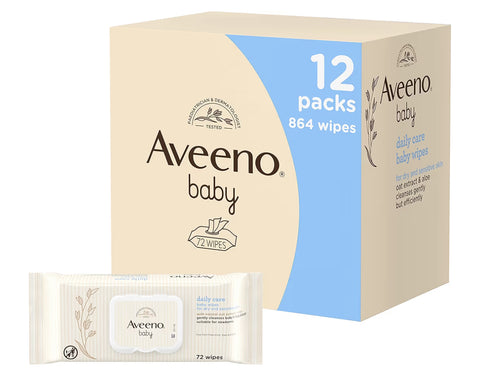 AVEENO Baby Daily Care Wipes - Baby Wipes - Baby Essentials - 72 Wipes, Pack of 12 (864 Wipes in Total)
