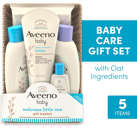 Aveeno Baby Little One Gift Basket, Baby Skincare Set with Nourishing Baby Body Wash & Shampoo, Calming Bath Wash, All Over Baby Wipes, & Daily Moisturizing Lotion