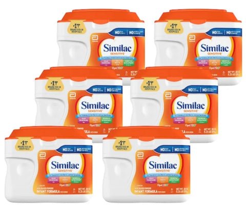 Similac Sensitive Infant Formula with Iron, Milk Based Powder, 0-12 Months, 20.1 oz (Case of 6)