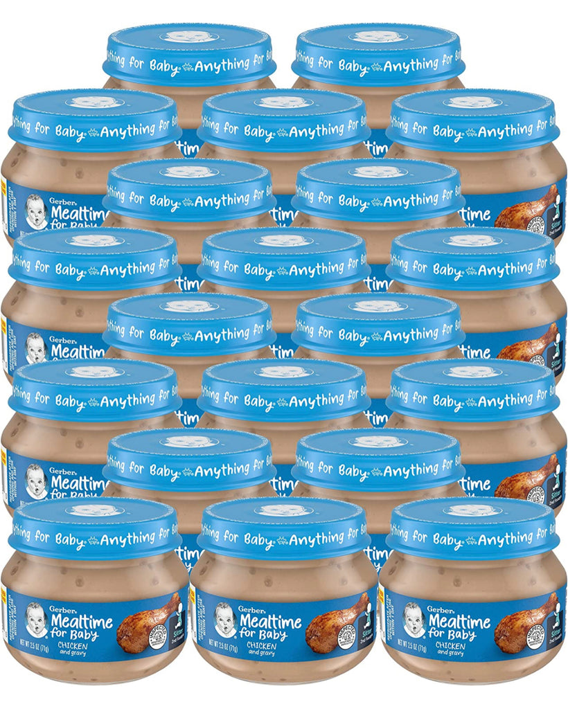 Gerber Mealtime for Baby 2nd Foods Baby Food Jar, Chicken & Gravy, Non-GMO Pureed Baby Food with Essential Nutrients, 2.5-Ounce Glass Jar (Pack of 20 Jars)