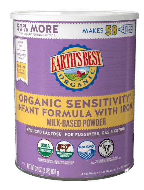 Earth’s Best Organic Low Lactose Sensitivity Infant Formula (4-32 OZ) Case of 4