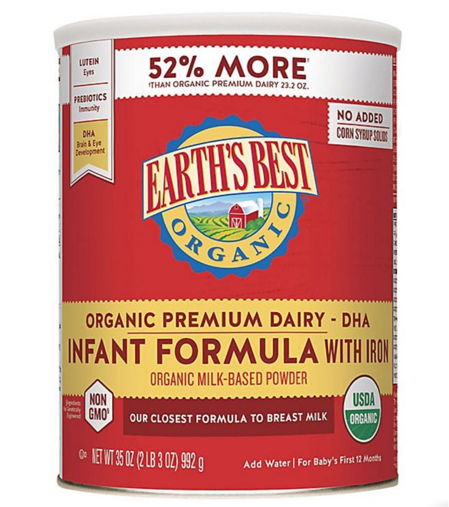 Earth’s Best Organic Dairy Infant Formula Powder (4-32 Oz) Case of 4