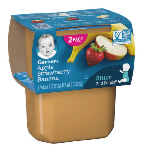 Gerber Apple Strawberry Banana, Sitter, 2nd Foods, 2 Pack, 16 count